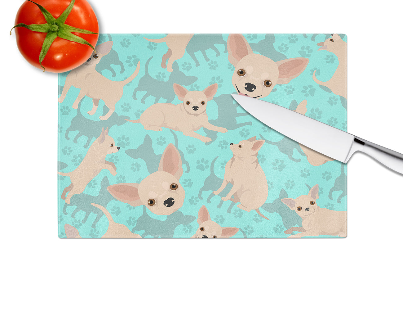 Chihuahua Cutting Board Tempered Glass Kitchen Cutting Surface, Heat Resistant Chopping, Non-Slip Feet, Food Prep & Serving