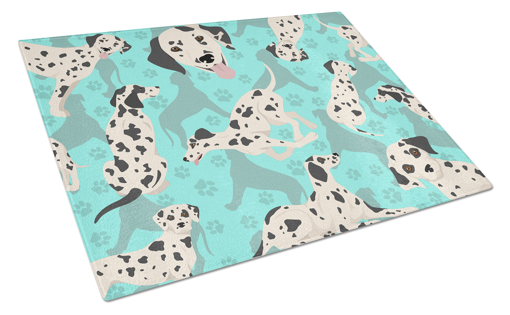 Dalmatian Cutting Board Tempered Glass Kitchen Cutting Surface, Heat Resistant Chopping, Non-Slip Feet, Food Prep & Serving