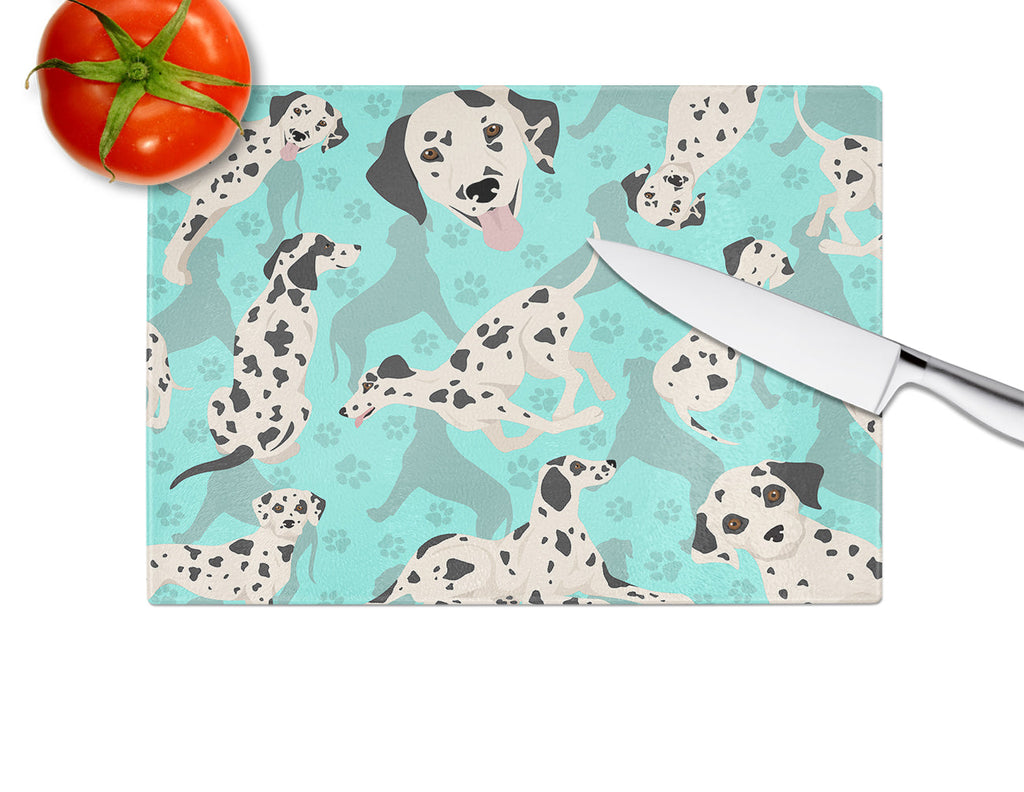 Dalmatian Cutting Board Tempered Glass Kitchen Cutting Surface, Heat Resistant Chopping, Non-Slip Feet, Food Prep & Serving