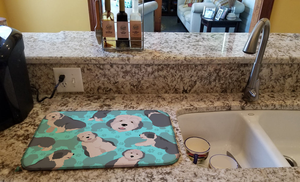 Old English Sheepdog Dish Drying Mat Absorbent Dish Drying Mat Pad for Kitchen Counter Dish Drainer Mat for Countertop, 14 x 21", Multicolor