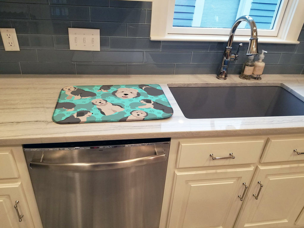Old English Sheepdog Dish Drying Mat Absorbent Dish Drying Mat Pad for Kitchen Counter Dish Drainer Mat for Countertop, 14 x 21", Multicolor