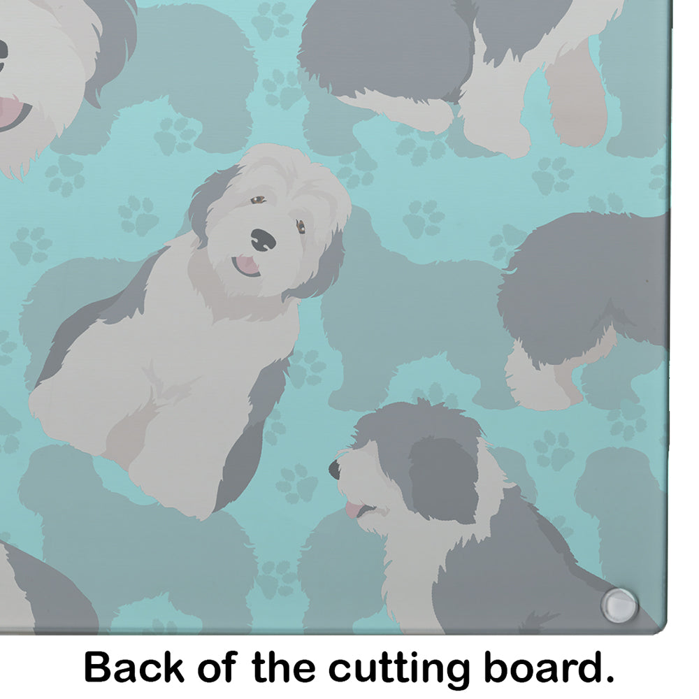Old English Sheepdog Cutting Board Tempered Glass Kitchen Cutting Surface, Heat Resistant Chopping, Non-Slip Feet, Food Prep & Serving