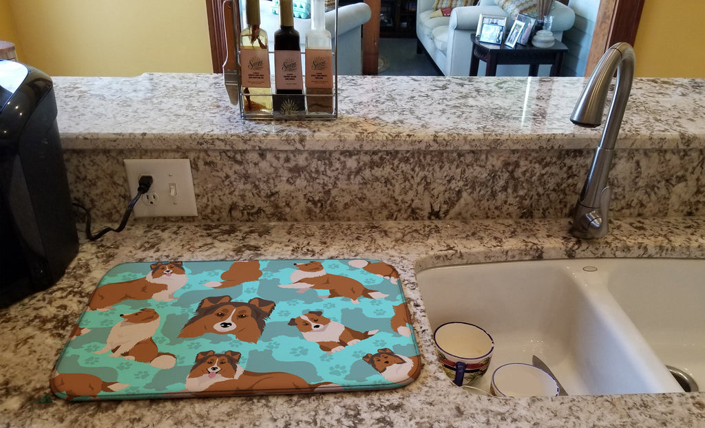Sheltie Dish Drying Mat Absorbent Dish Drying Mat Pad for Kitchen Counter Dish Drainer Mat for Countertop, 14 x 21", Multicolor