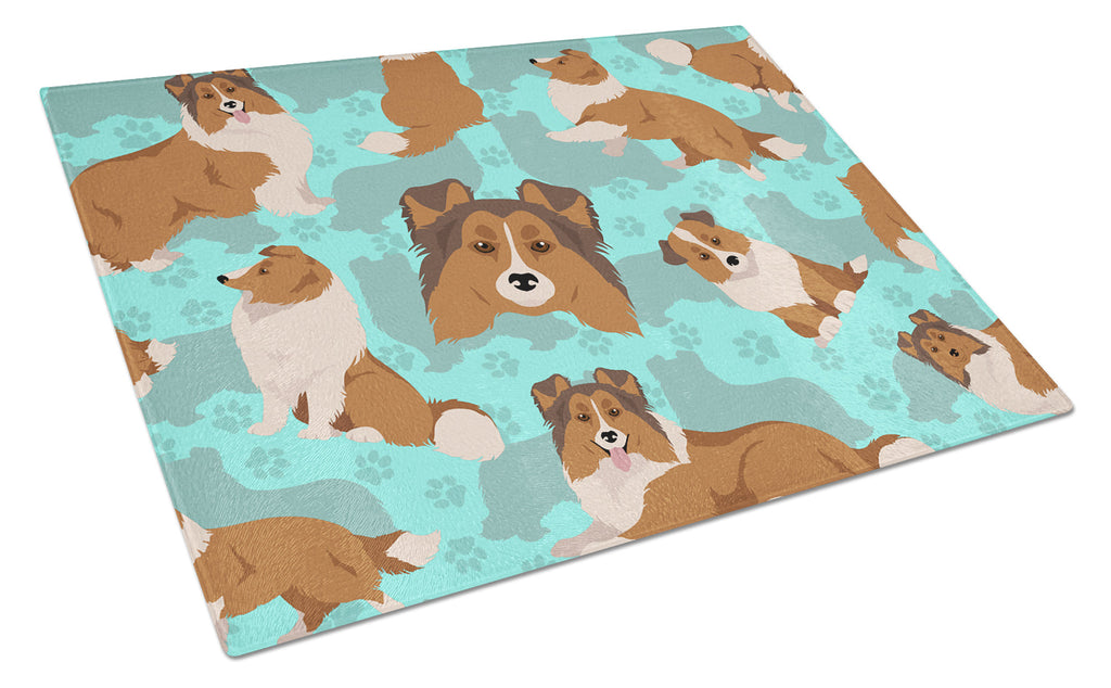 Sheltie Cutting Board Tempered Glass Kitchen Cutting Surface, Heat Resistant Chopping, Non-Slip Feet, Food Prep & Serving