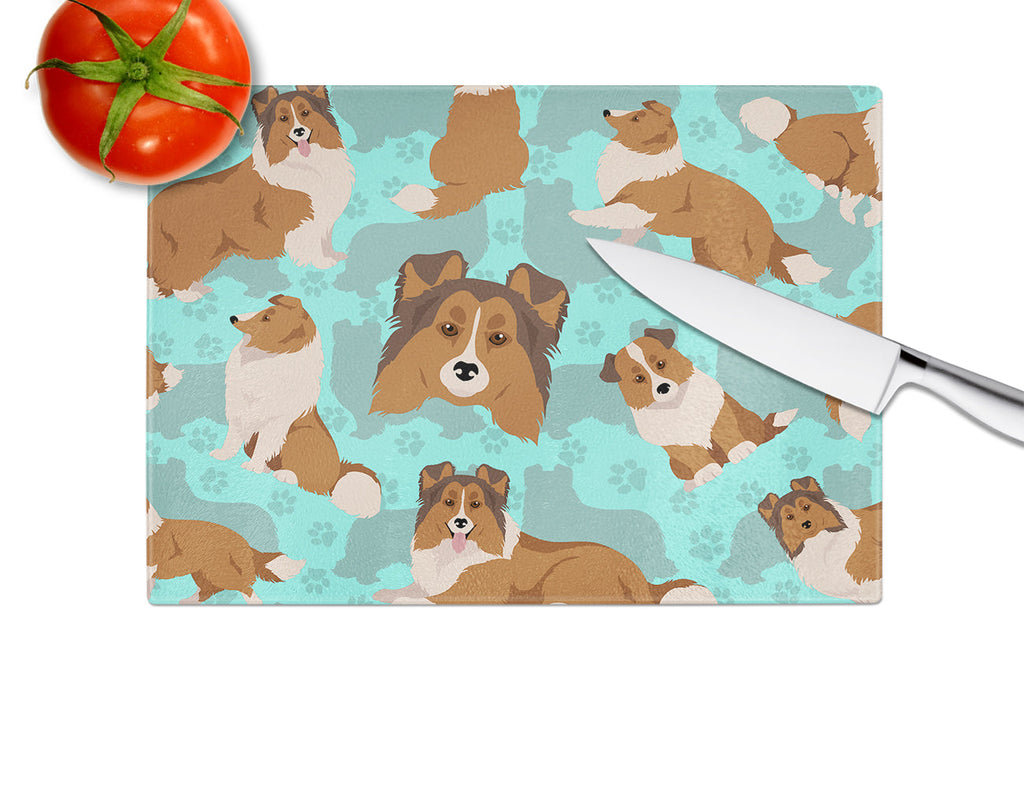 Sheltie Cutting Board Tempered Glass Kitchen Cutting Surface, Heat Resistant Chopping, Non-Slip Feet, Food Prep & Serving