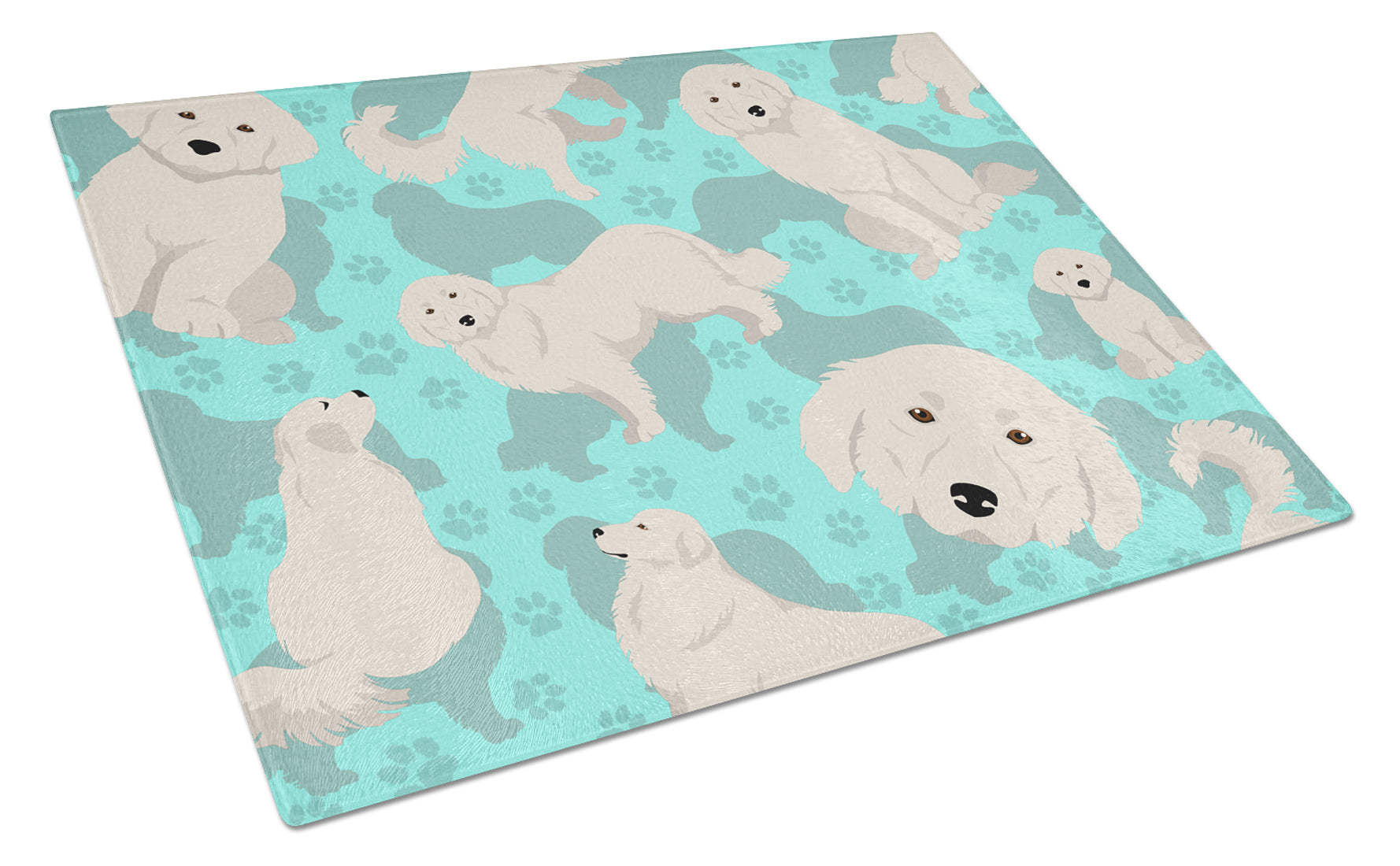 Great Pyrenees Cutting Board Tempered Glass Kitchen Cutting Surface, Heat Resistant Chopping, Non-Slip Feet, Food Prep & Serving