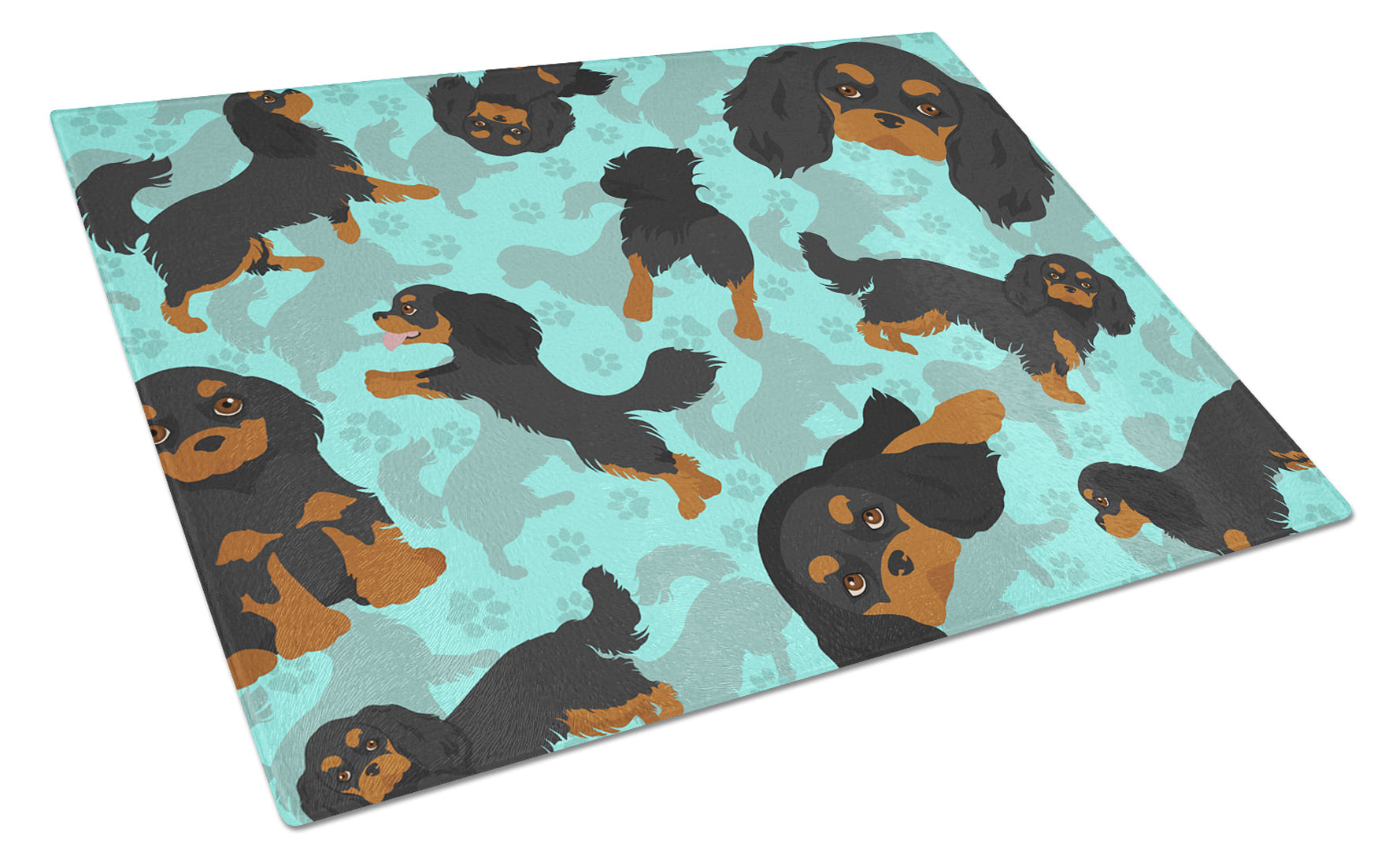 Black and Tan Cavalier King Charles Spaniel Cutting Board Tempered Glass Kitchen Cutting Surface, Heat Resistant Chopping, Non-Slip Feet, Food Prep & Serving