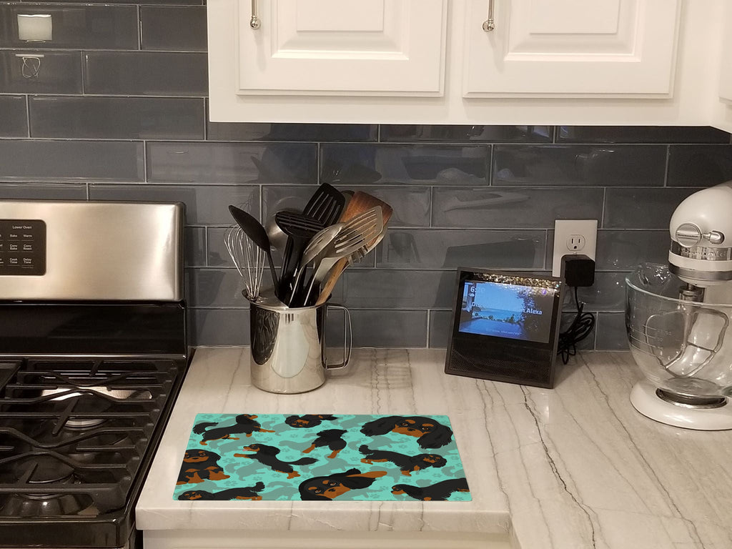 Black and Tan Cavalier King Charles Spaniel Cutting Board Tempered Glass Kitchen Cutting Surface, Heat Resistant Chopping, Non-Slip Feet, Food Prep & Serving