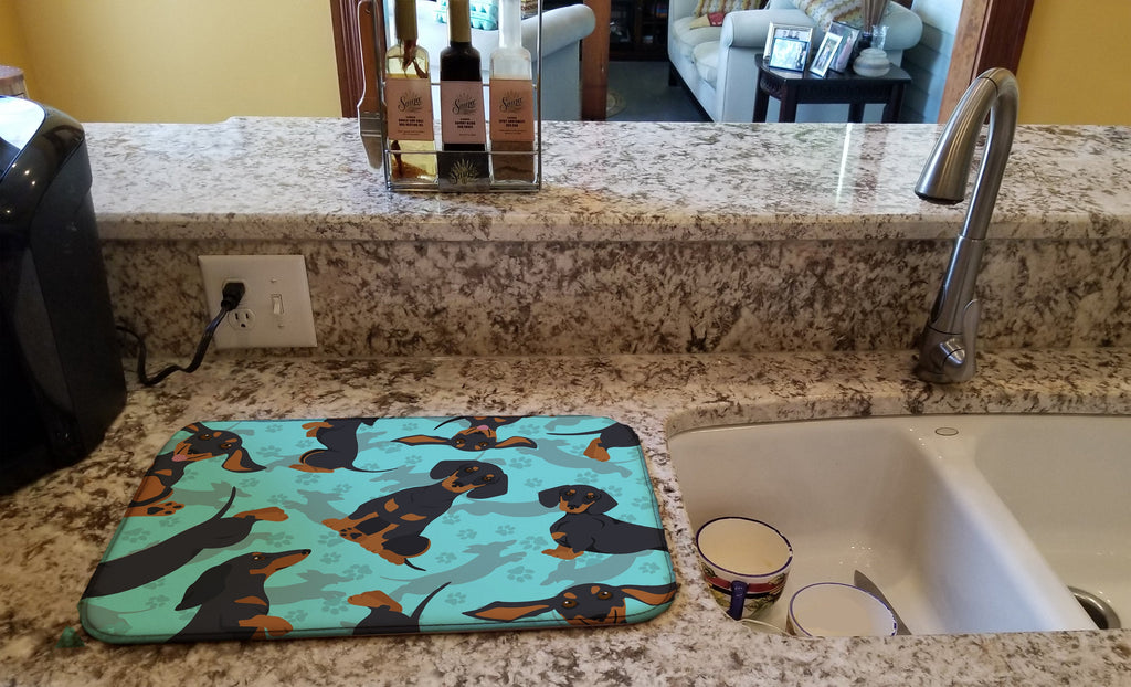 Black and Tan Dachshund Dish Drying Mat Absorbent Dish Drying Mat Pad for Kitchen Counter Dish Drainer Mat for Countertop, 14 x 21", Multicolor