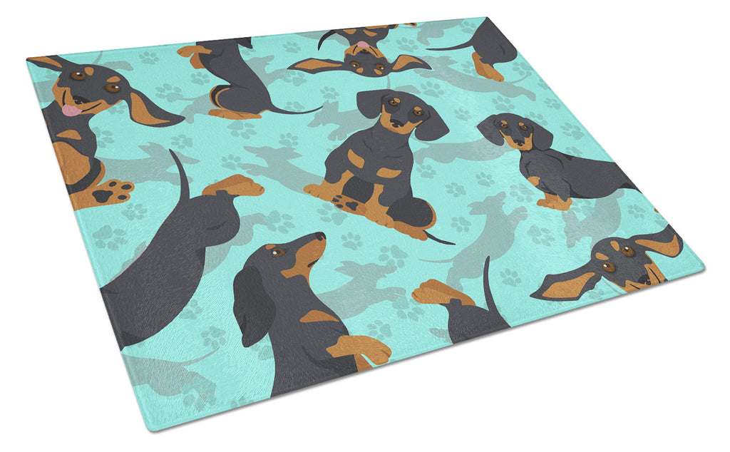 Black and Tan Dachshund Cutting Board Tempered Glass Kitchen Cutting Surface, Heat Resistant Chopping, Non-Slip Feet, Food Prep & Serving