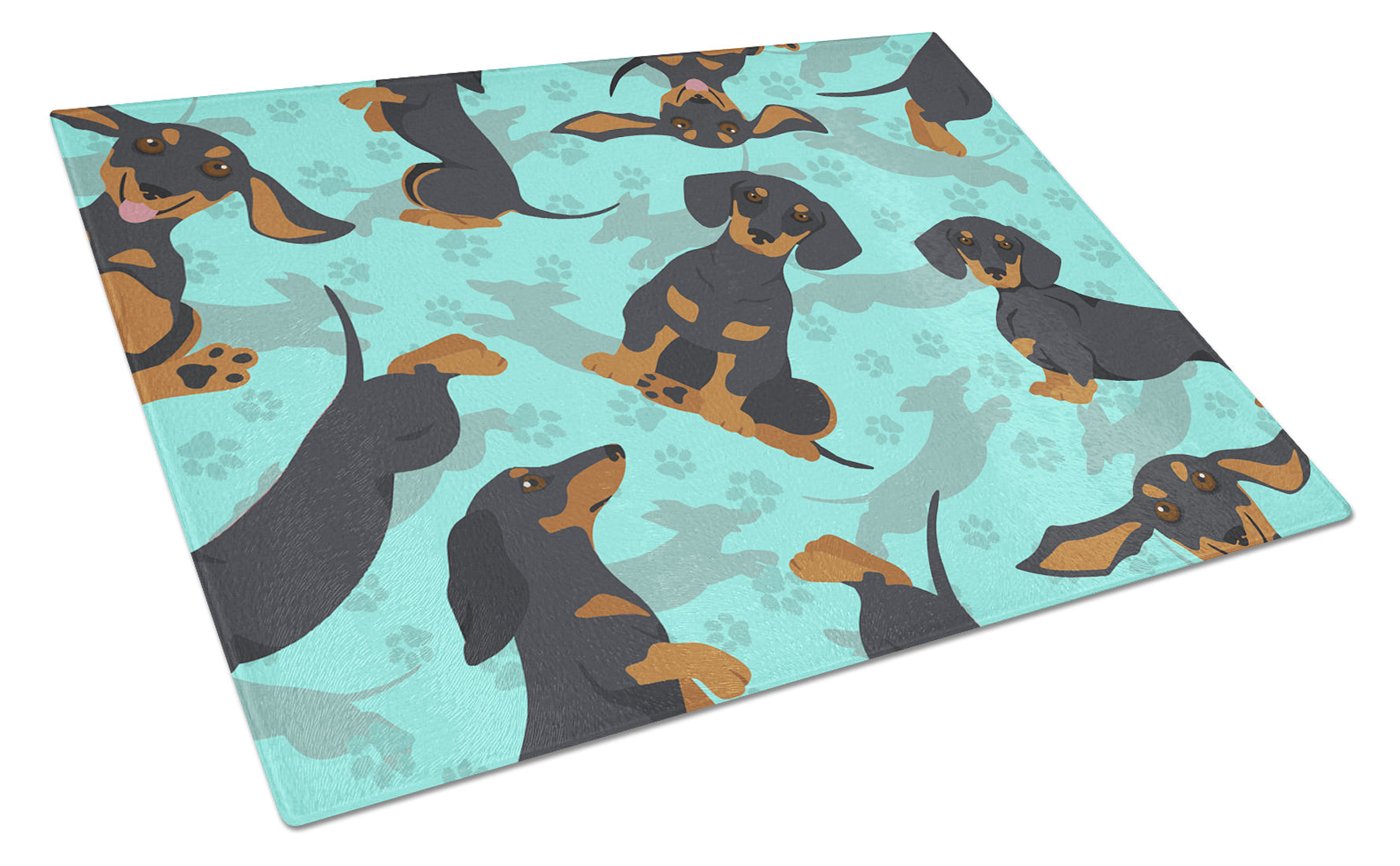 Black and Tan Dachshund Cutting Board Tempered Glass Kitchen Cutting Surface, Heat Resistant Chopping, Non-Slip Feet, Food Prep & Serving