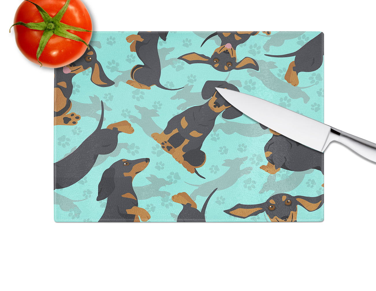 Black and Tan Dachshund Cutting Board Tempered Glass Kitchen Cutting Surface, Heat Resistant Chopping, Non-Slip Feet, Food Prep & Serving