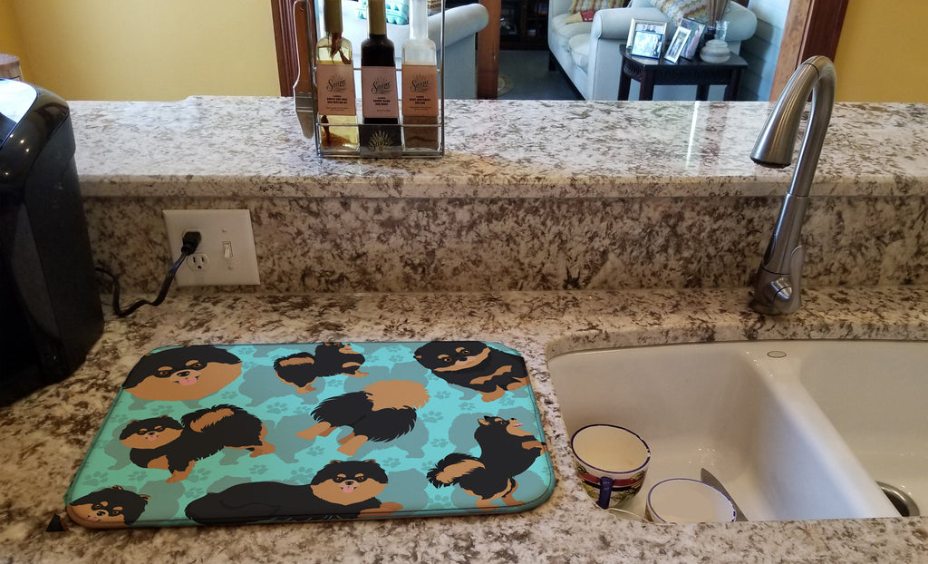 Black and Tan Pomeranian Dish Drying Mat Absorbent Dish Drying Mat Pad for Kitchen Counter Dish Drainer Mat for Countertop, 14 x 21", Multicolor