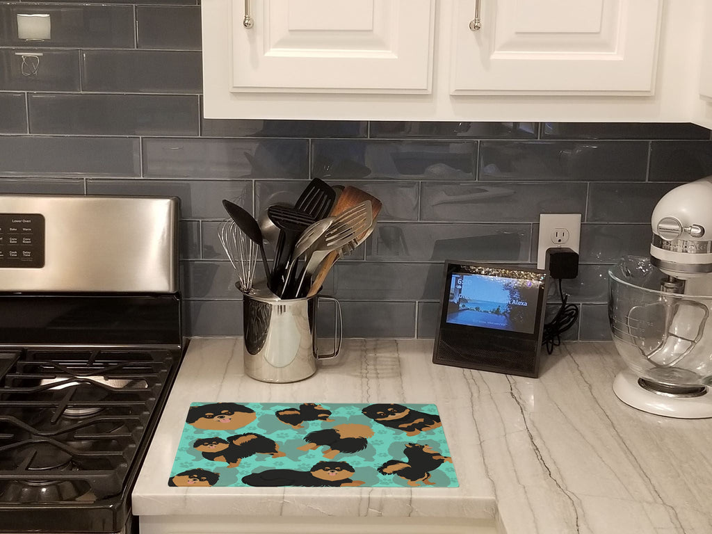 Black and Tan Pomeranian Cutting Board Tempered Glass Kitchen Cutting Surface, Heat Resistant Chopping, Non-Slip Feet, Food Prep & Serving