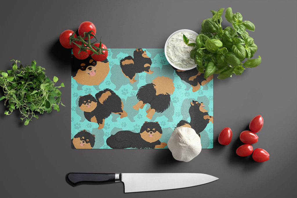 Black and Tan Pomeranian Cutting Board Tempered Glass Kitchen Cutting Surface, Heat Resistant Chopping, Non-Slip Feet, Food Prep & Serving