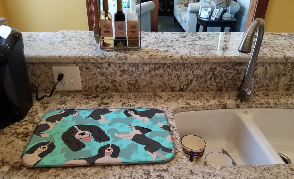 Black and White English Springer Spaniel Dish Drying Mat Absorbent Dish Drying Mat Pad for Kitchen Counter Dish Drainer Mat for Countertop, 14 x 21", Multicolor