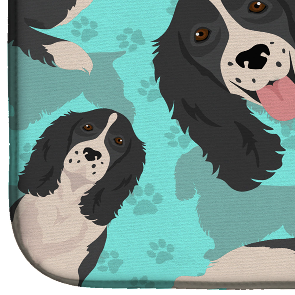 Black and White English Springer Spaniel Dish Drying Mat Absorbent Dish Drying Mat Pad for Kitchen Counter Dish Drainer Mat for Countertop, 14 x 21", Multicolor