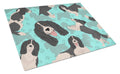Black and White English Springer Spaniel Cutting Board Tempered Glass Kitchen Cutting Surface, Heat Resistant Chopping, Non-Slip Feet, Food Prep & Serving