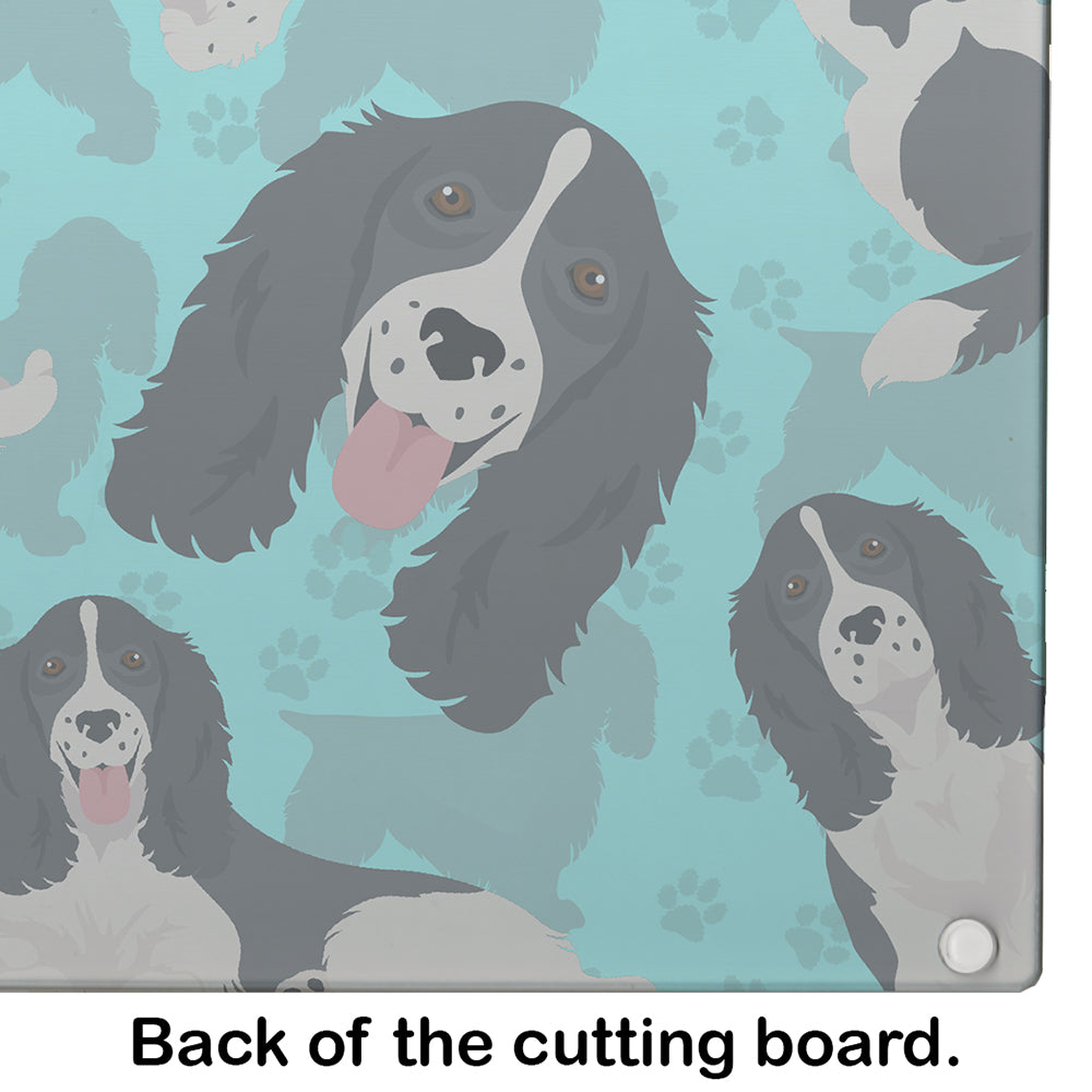 Black and White English Springer Spaniel Cutting Board Tempered Glass Kitchen Cutting Surface, Heat Resistant Chopping, Non-Slip Feet, Food Prep & Serving