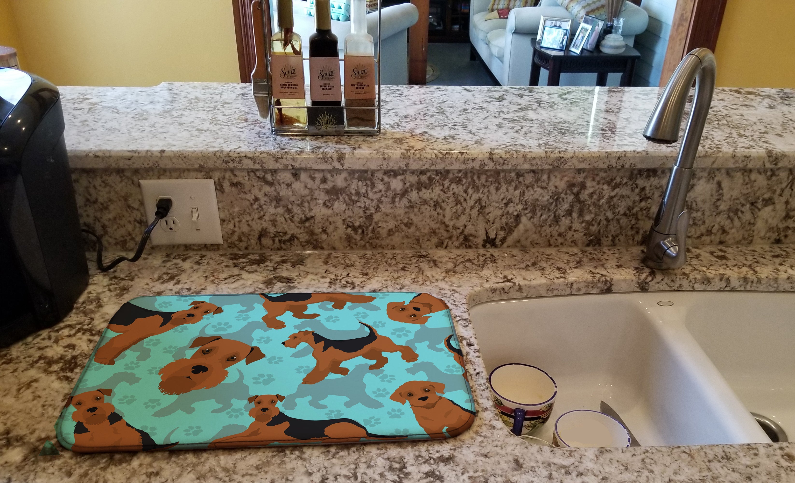 Airedale Terrier Dish Drying Mat Absorbent Dish Drying Mat Pad for Kitchen Counter Dish Drainer Mat for Countertop, 14 x 21", Multicolor