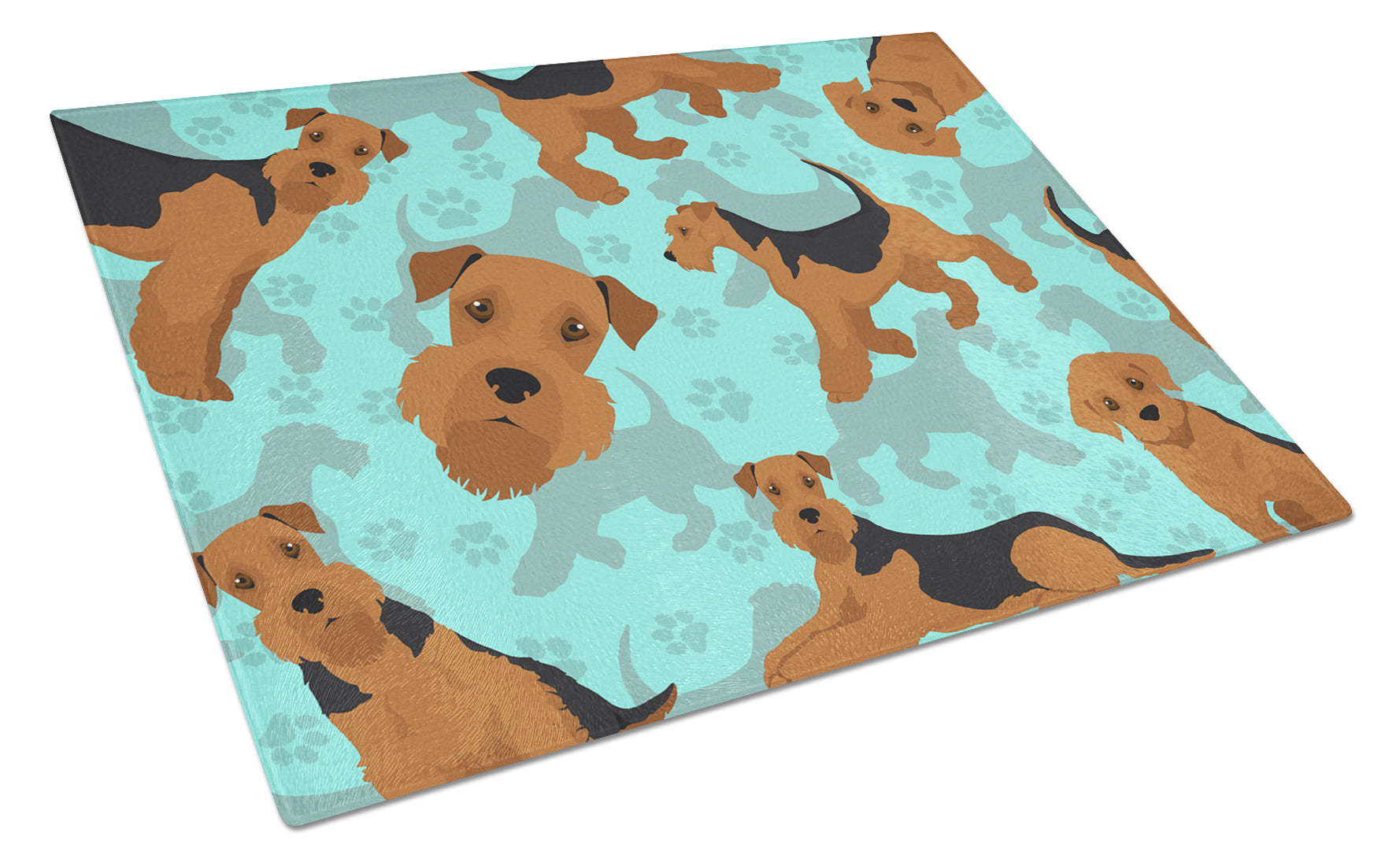 Airedale Terrier Cutting Board Tempered Glass Kitchen Cutting Surface, Heat Resistant Chopping, Non-Slip Feet, Food Prep & Serving