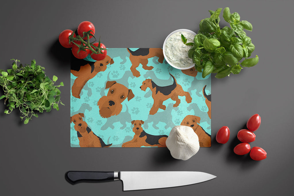 Airedale Terrier Cutting Board Tempered Glass Kitchen Cutting Surface, Heat Resistant Chopping, Non-Slip Feet, Food Prep & Serving
