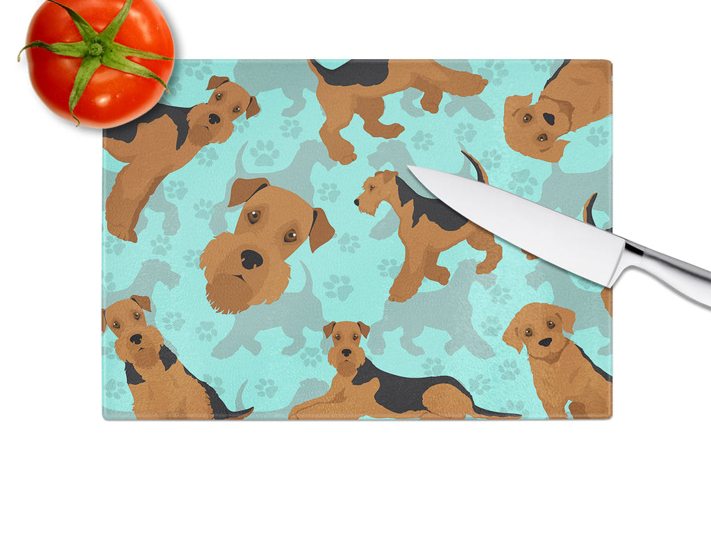 Airedale Terrier Cutting Board Tempered Glass Kitchen Cutting Surface, Heat Resistant Chopping, Non-Slip Feet, Food Prep & Serving
