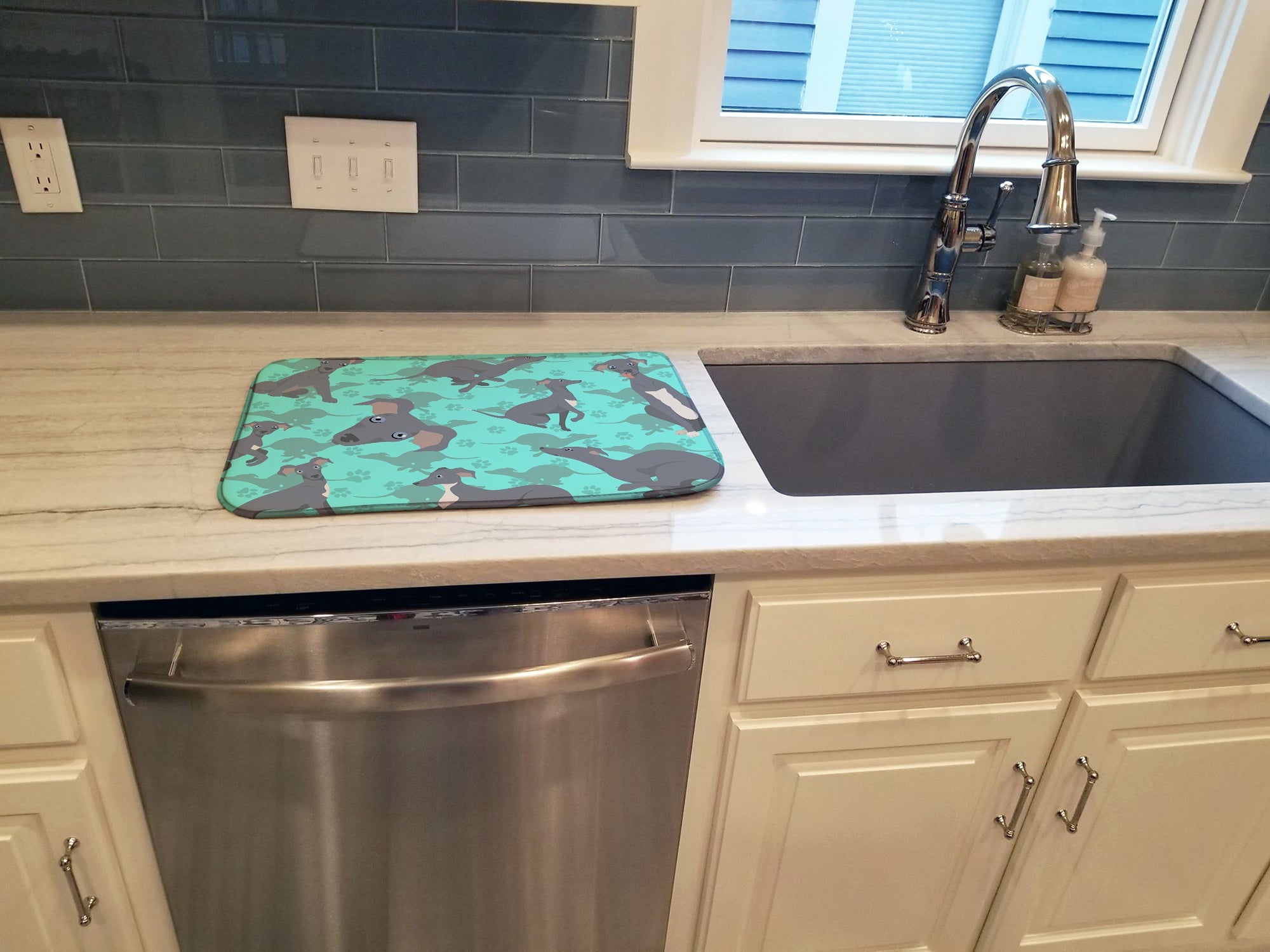 Italian Greyhound Dish Drying Mat Absorbent Dish Drying Mat Pad for Kitchen Counter Dish Drainer Mat for Countertop, 14 x 21", Multicolor