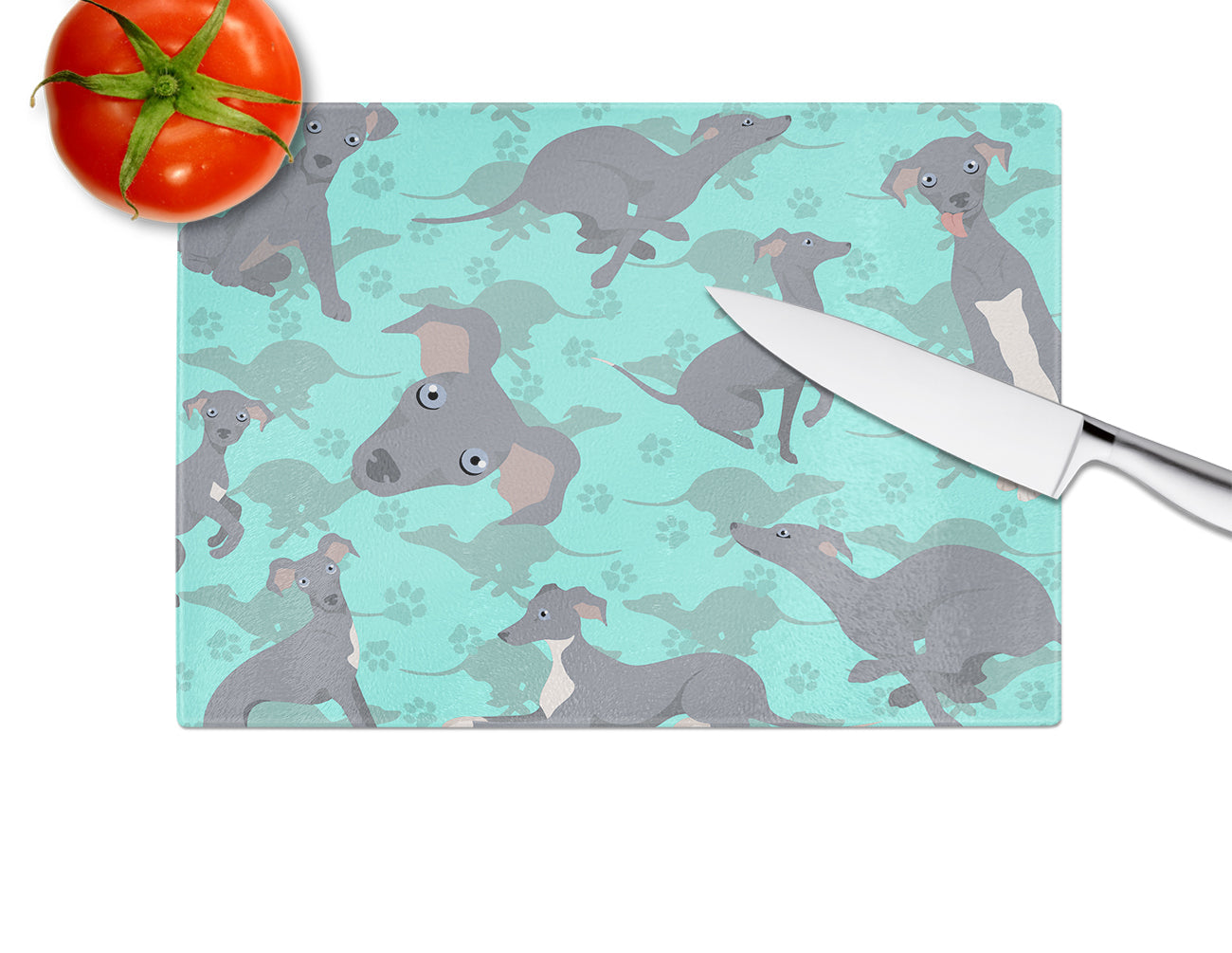 Italian Greyhound Cutting Board Tempered Glass Kitchen Cutting Surface, Heat Resistant Chopping, Non-Slip Feet, Food Prep & Serving