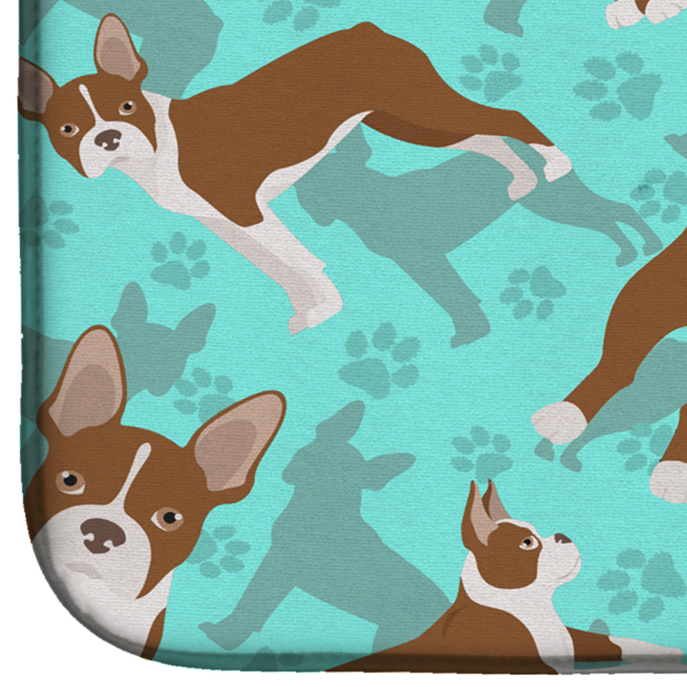 Red Boston Terrier Dish Drying Mat Absorbent Dish Drying Mat Pad for Kitchen Counter Dish Drainer Mat for Countertop, 14 x 21", Multicolor