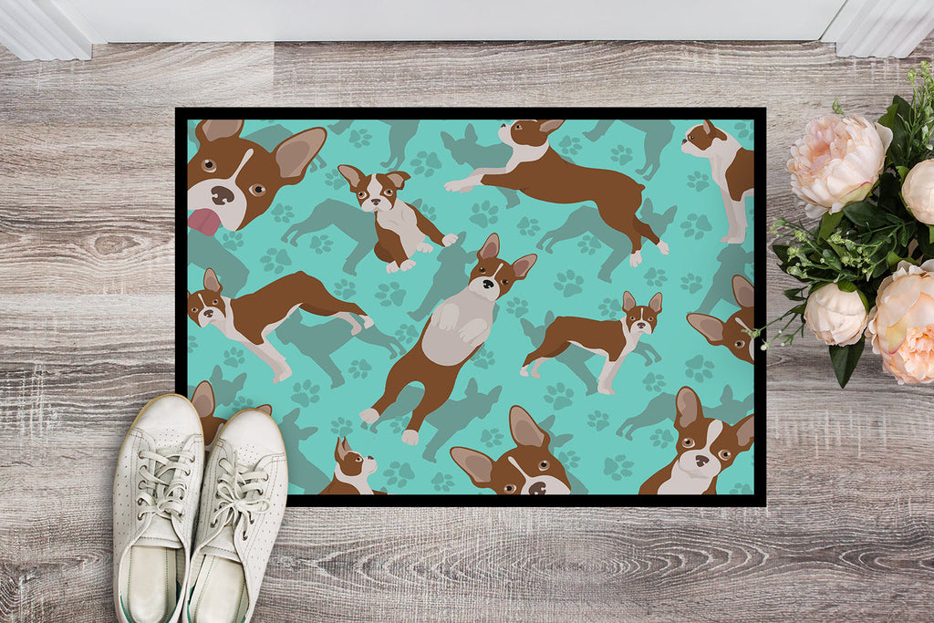 Red Boston Terrier Doormat Indoor Outdoor 24H X 36W Front Door Mat Rugs for Entryway, Non Slip Washable Low Pile,