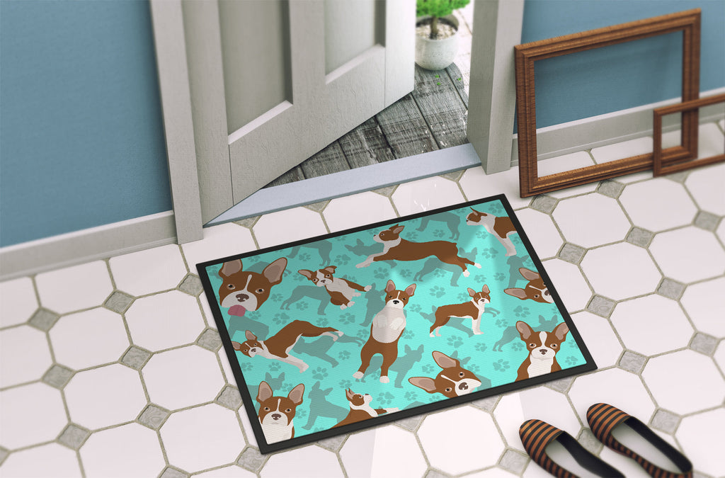 Red Boston Terrier Doormat Indoor Outdoor 24H X 36W Front Door Mat Rugs for Entryway, Non Slip Washable Low Pile,