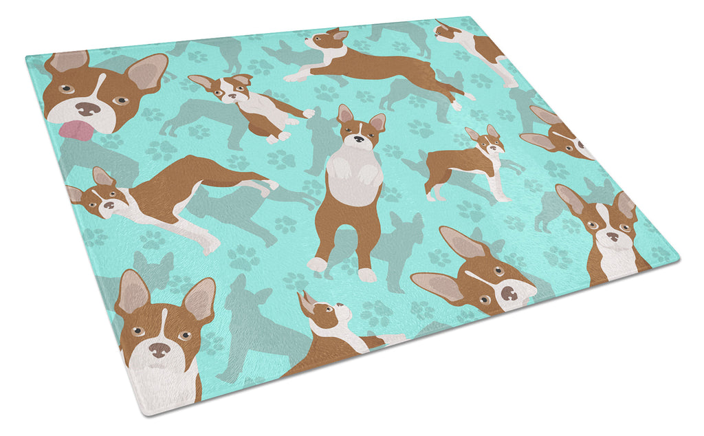 Red Boston Terrier Cutting Board Tempered Glass Kitchen Cutting Surface, Heat Resistant Chopping, Non-Slip Feet, Food Prep & Serving