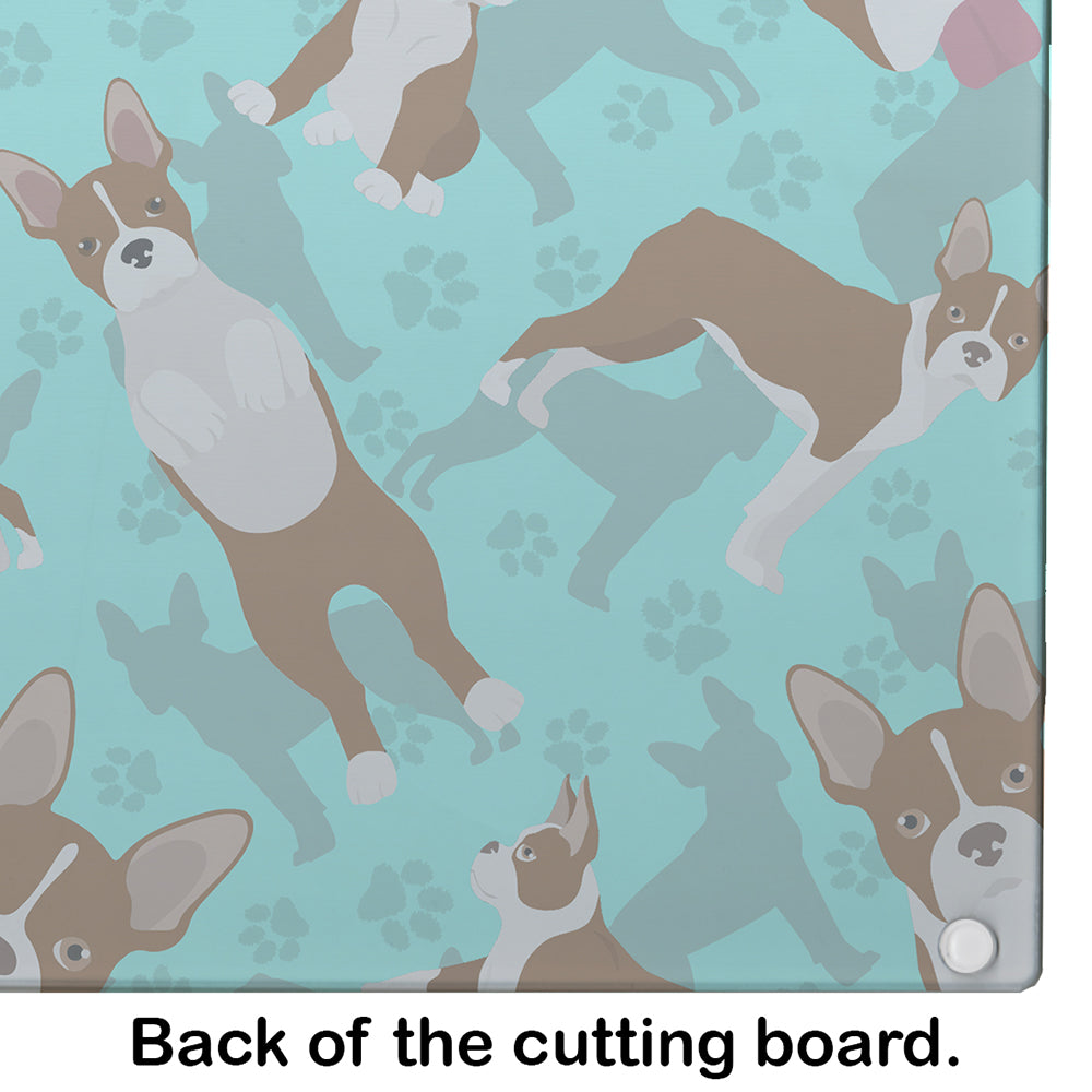 Red Boston Terrier Cutting Board Tempered Glass Kitchen Cutting Surface, Heat Resistant Chopping, Non-Slip Feet, Food Prep & Serving