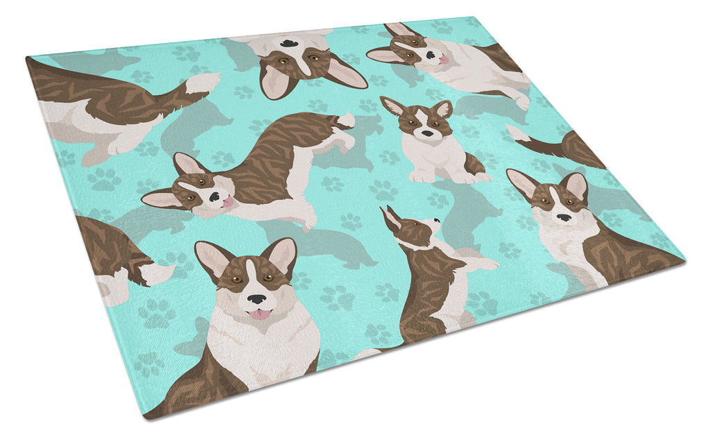 Brindle Cardigan Corgi Cutting Board Tempered Glass Kitchen Cutting Surface, Heat Resistant Chopping, Non-Slip Feet, Food Prep & Serving