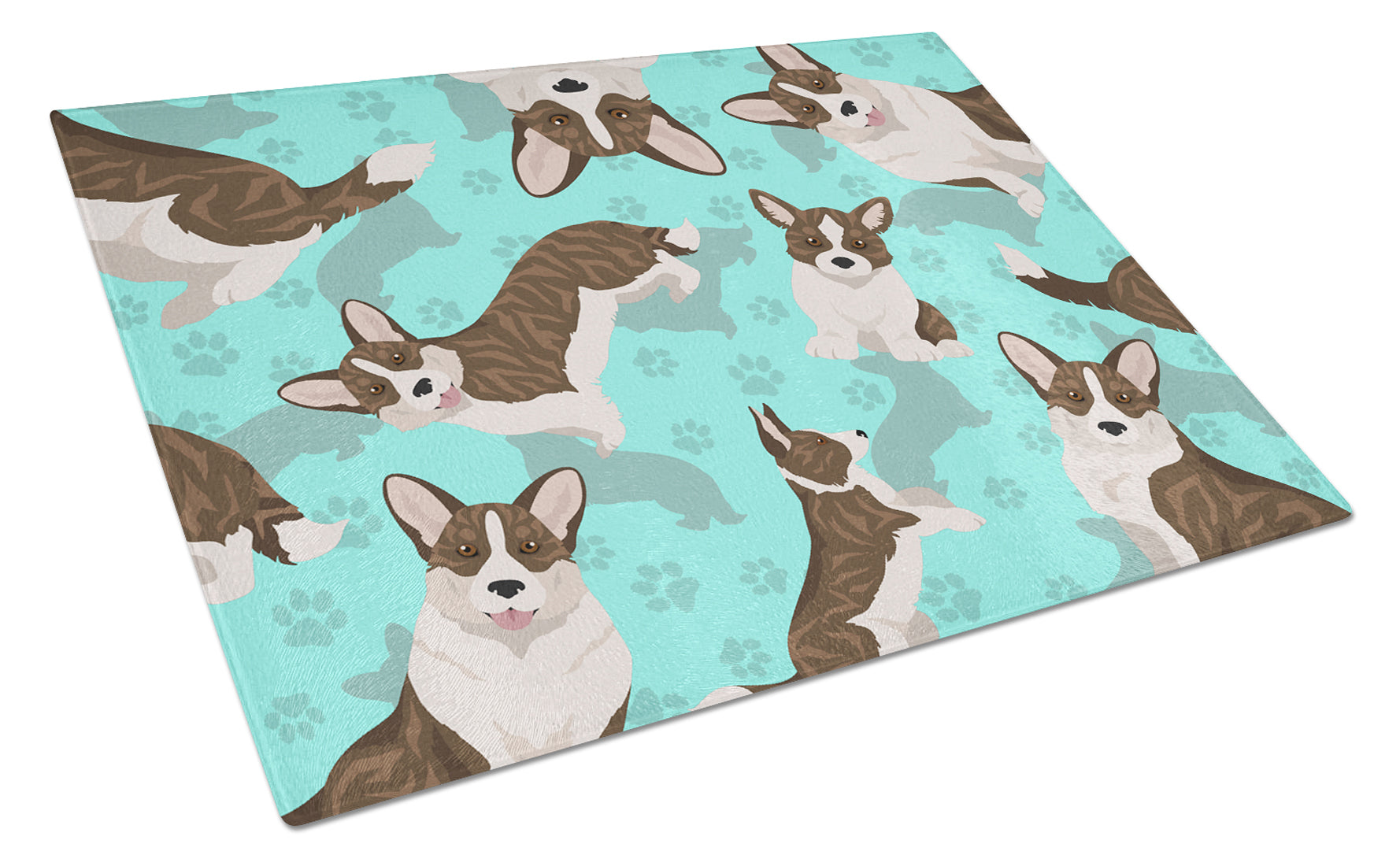 Brindle Cardigan Corgi Cutting Board Tempered Glass Kitchen Cutting Surface, Heat Resistant Chopping, Non-Slip Feet, Food Prep & Serving
