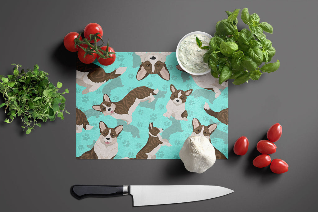 Brindle Cardigan Corgi Cutting Board Tempered Glass Kitchen Cutting Surface, Heat Resistant Chopping, Non-Slip Feet, Food Prep & Serving