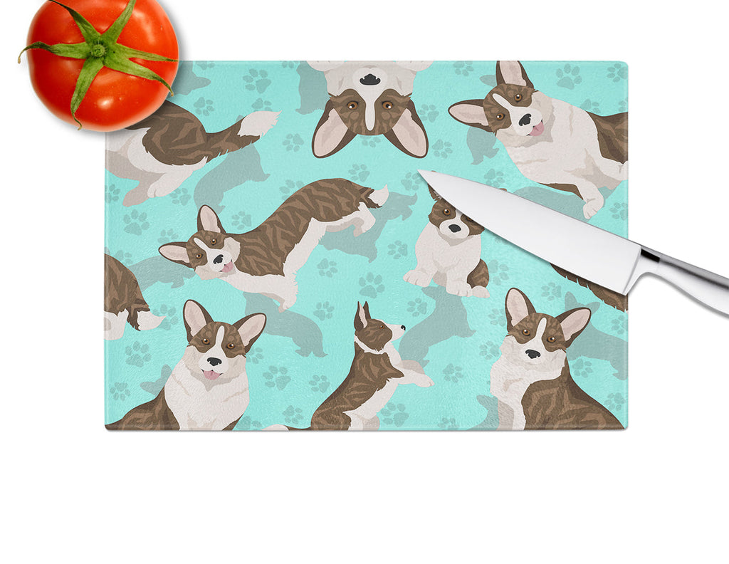 Brindle Cardigan Corgi Cutting Board Tempered Glass Kitchen Cutting Surface, Heat Resistant Chopping, Non-Slip Feet, Food Prep & Serving