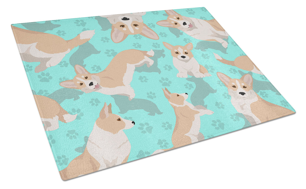 Fawn Cardigan Corgi Cutting Board Tempered Glass Kitchen Cutting Surface, Heat Resistant Chopping, Non-Slip Feet, Food Prep & Serving