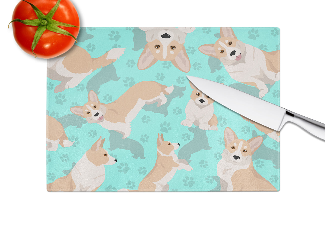 Fawn Cardigan Corgi Cutting Board Tempered Glass Kitchen Cutting Surface, Heat Resistant Chopping, Non-Slip Feet, Food Prep & Serving