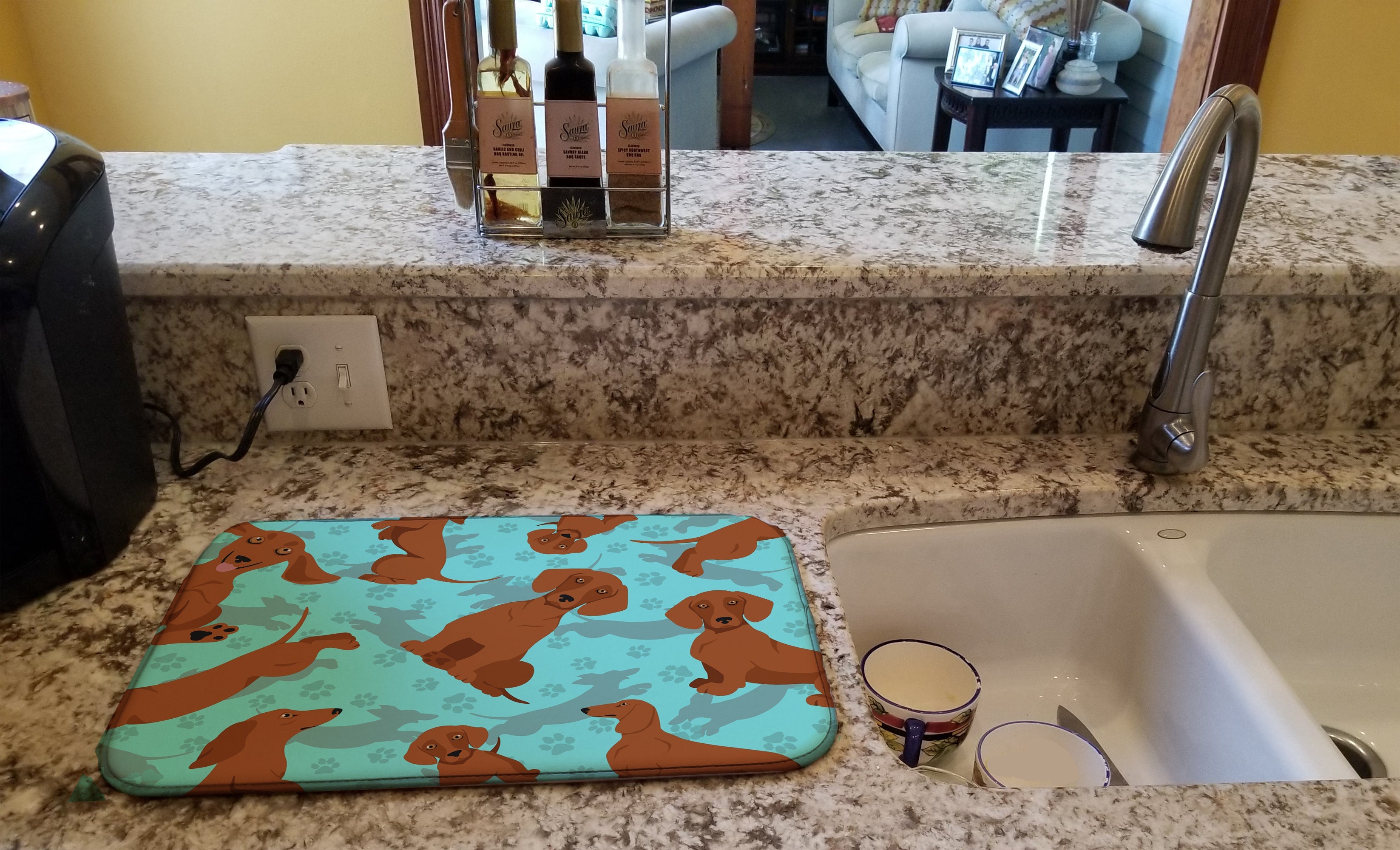 Red Dachshund Dish Drying Mat Absorbent Dish Drying Mat Pad for Kitchen Counter Dish Drainer Mat for Countertop, 14 x 21", Multicolor