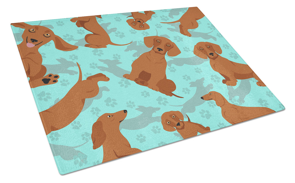 Red Dachshund Cutting Board Tempered Glass Kitchen Cutting Surface, Heat Resistant Chopping, Non-Slip Feet, Food Prep & Serving