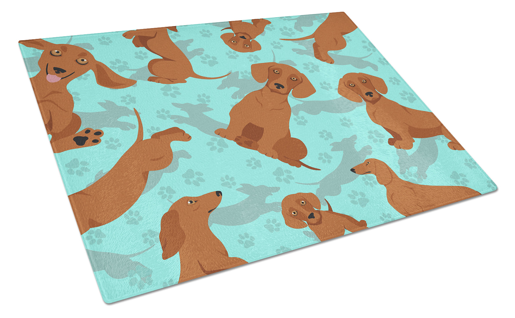 Red Dachshund Cutting Board Tempered Glass Kitchen Cutting Surface, Heat Resistant Chopping, Non-Slip Feet, Food Prep & Serving