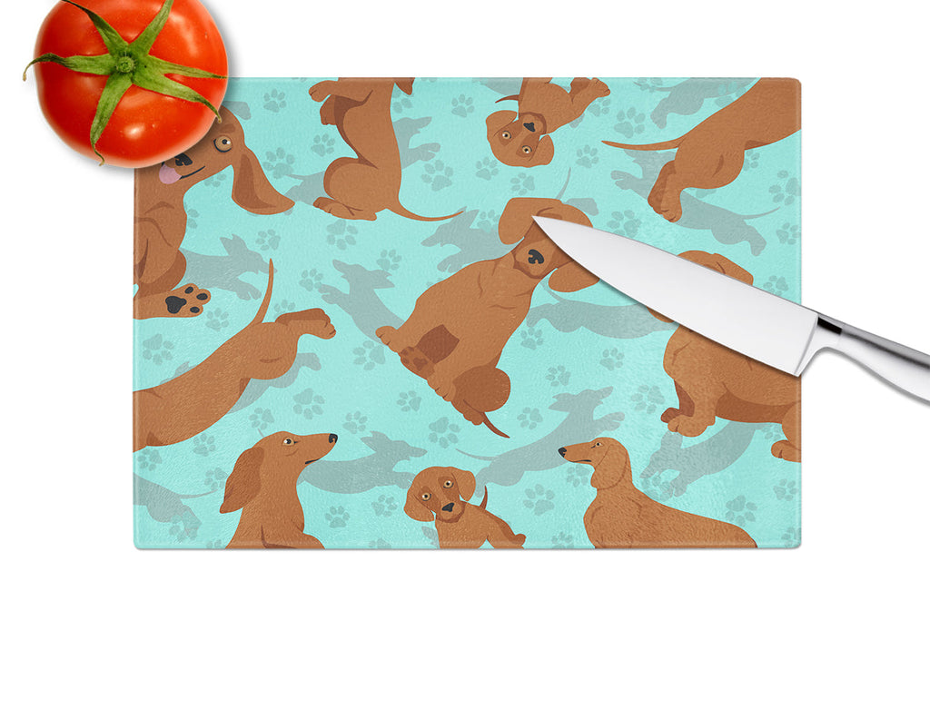 Red Dachshund Cutting Board Tempered Glass Kitchen Cutting Surface, Heat Resistant Chopping, Non-Slip Feet, Food Prep & Serving