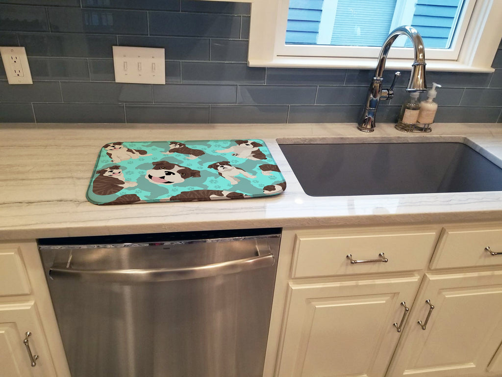 Brindle English Bulldog Dish Drying Mat Absorbent Dish Drying Mat Pad for Kitchen Counter Dish Drainer Mat for Countertop, 14 x 21", Multicolor