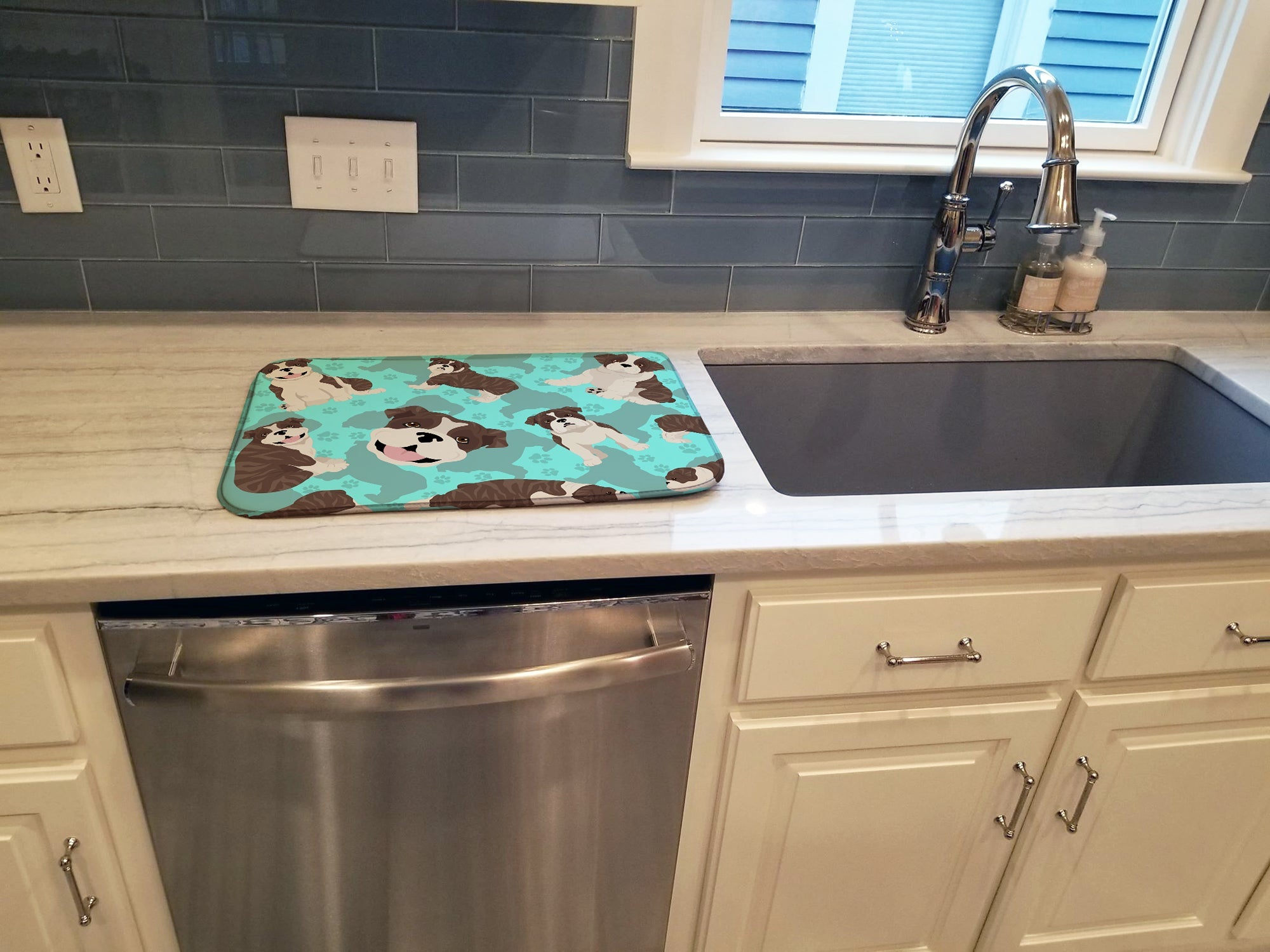 Brindle English Bulldog Dish Drying Mat Absorbent Dish Drying Mat Pad for Kitchen Counter Dish Drainer Mat for Countertop, 14 x 21", Multicolor