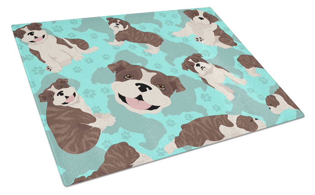 Brindle English Bulldog Cutting Board Tempered Glass Kitchen Cutting Surface, Heat Resistant Chopping, Non-Slip Feet, Food Prep & Serving