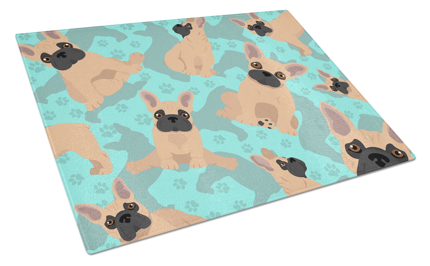 Fawn French Bulldog Cutting Board Tempered Glass Kitchen Cutting Surface, Heat Resistant Chopping, Non-Slip Feet, Food Prep & Serving