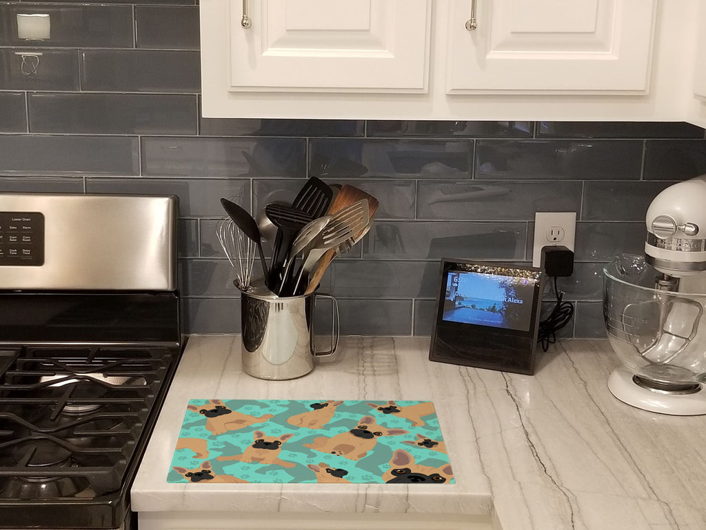 Fawn French Bulldog Cutting Board Tempered Glass Kitchen Cutting Surface, Heat Resistant Chopping, Non-Slip Feet, Food Prep & Serving
