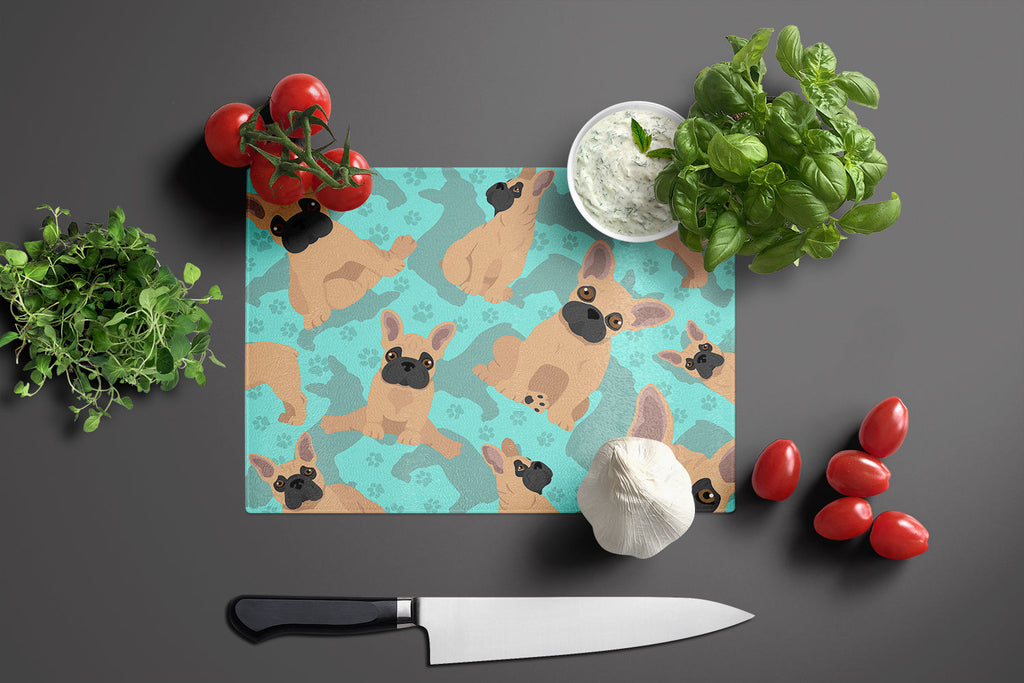 Fawn French Bulldog Cutting Board Tempered Glass Kitchen Cutting Surface, Heat Resistant Chopping, Non-Slip Feet, Food Prep & Serving
